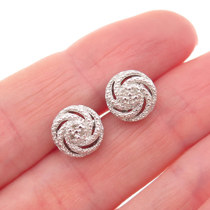 925 Sterling Silver Real Round-Cut Diamond Swirl Stud Earrings