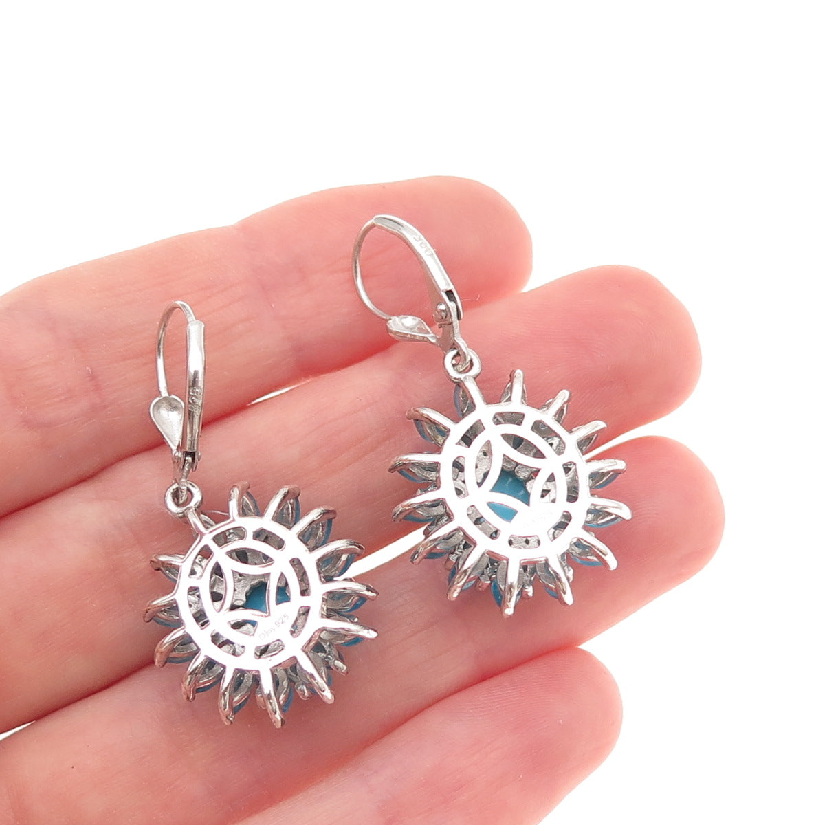 D'Joy 925 Sterling Silver Real Sleeping Beauty Turquoise Apatite Dangle Earrings