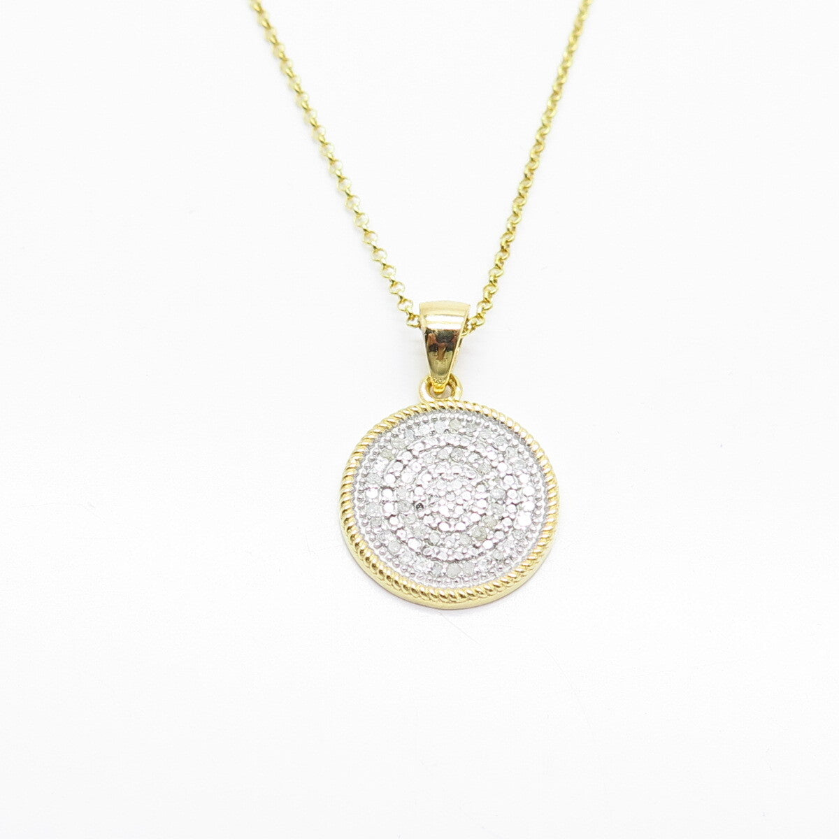 925 Sterling Silver Gold Plated Real White Diamond Rolo Chain Necklace 18"