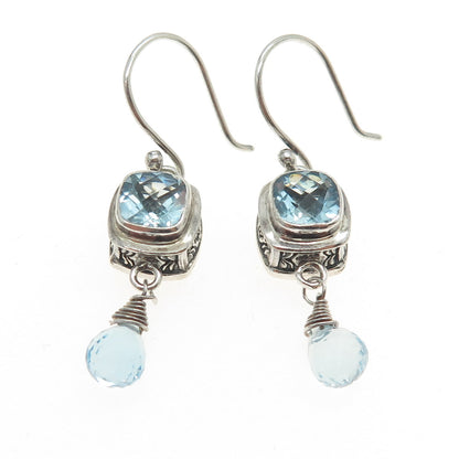 925 Sterling Silver Vintage Real Blue Topaz Dangling Earrings