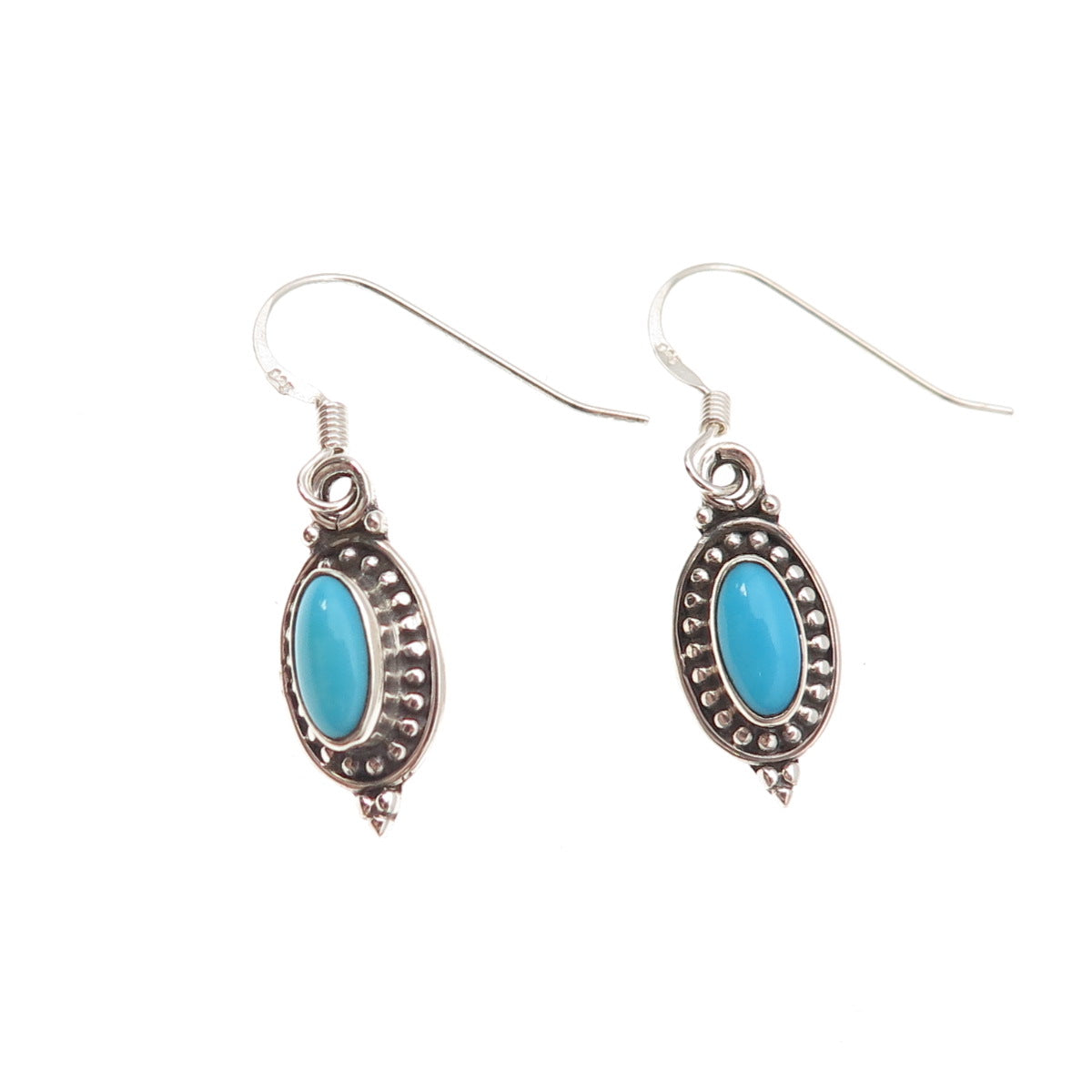 925 Sterling Silver Vintage Real Sleeping Beauty Turquoise Dangle Earrings