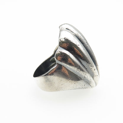 925 Sterling Silver Vintage Modernist Seashell Oxidized Ring Size 8