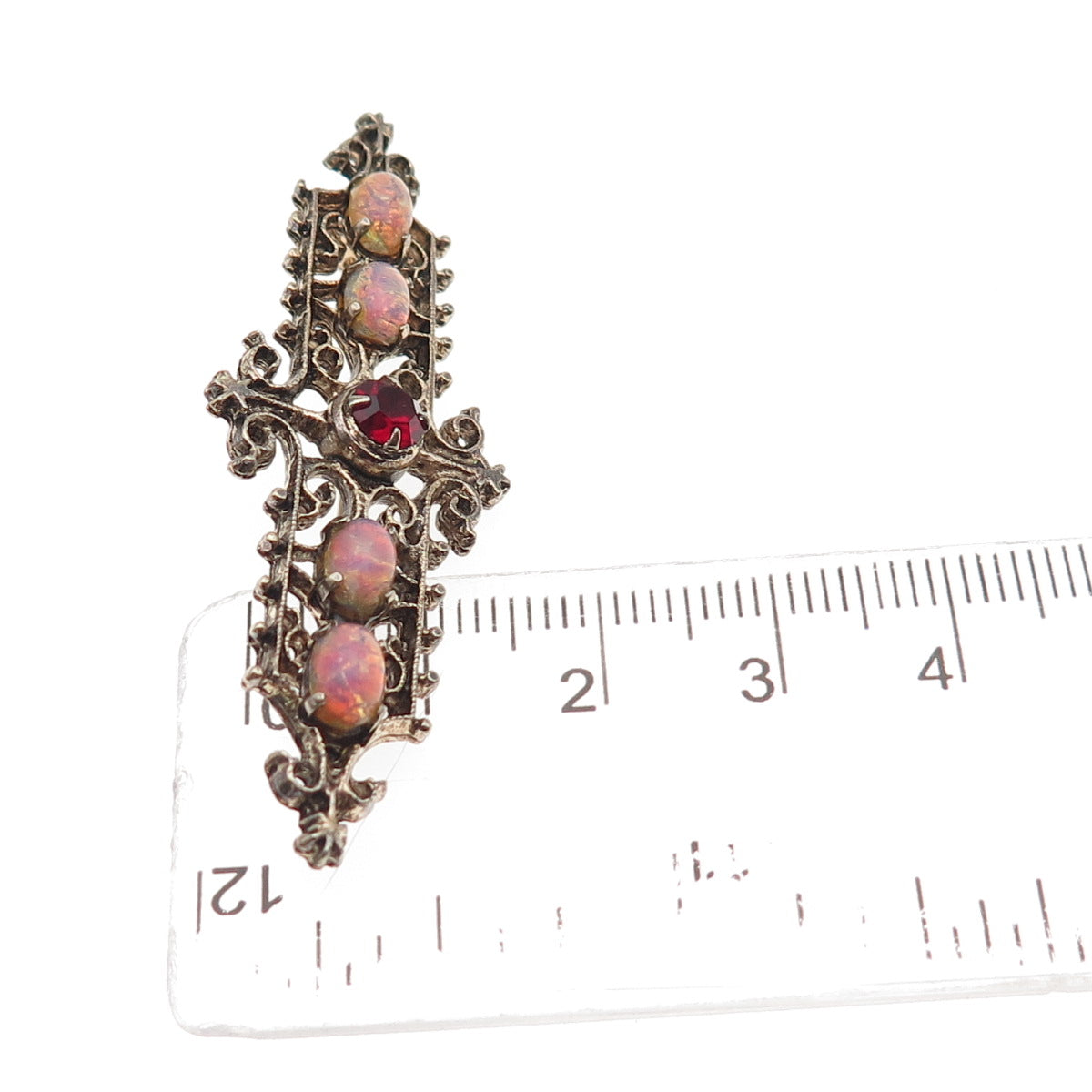 Sarah Coventry Sterling Silver Vintage Rhinestone & Dichroic Glass Pin Brooch