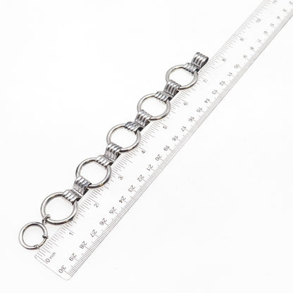 925 Sterling Silver Antique Art Deco Circle Link Oxidized Bracelet 7"