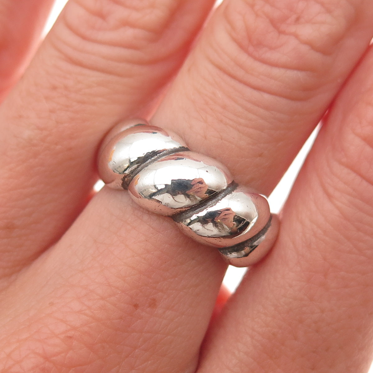 925 Sterling Silver Vintage Modernist Oxidized Ring Size 6.75