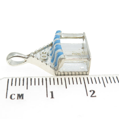 925 Sterling Silver Vintage Blue & White Enamel OG House Porch Charm Pendant