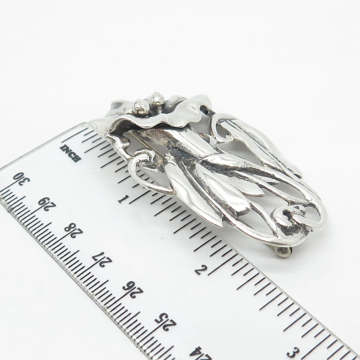 925 Sterling Silver Vintage Calla Lily Floral Pin Brooch