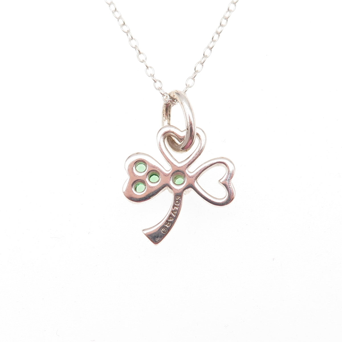 Solvar 925 Sterling Silver Real Chrome Diopside Clover Cable Chain Necklace 18"