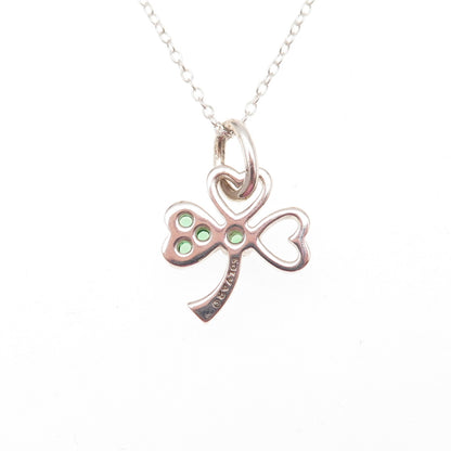 Solvar 925 Sterling Silver Real Chrome Diopside Clover Cable Chain Necklace 18"