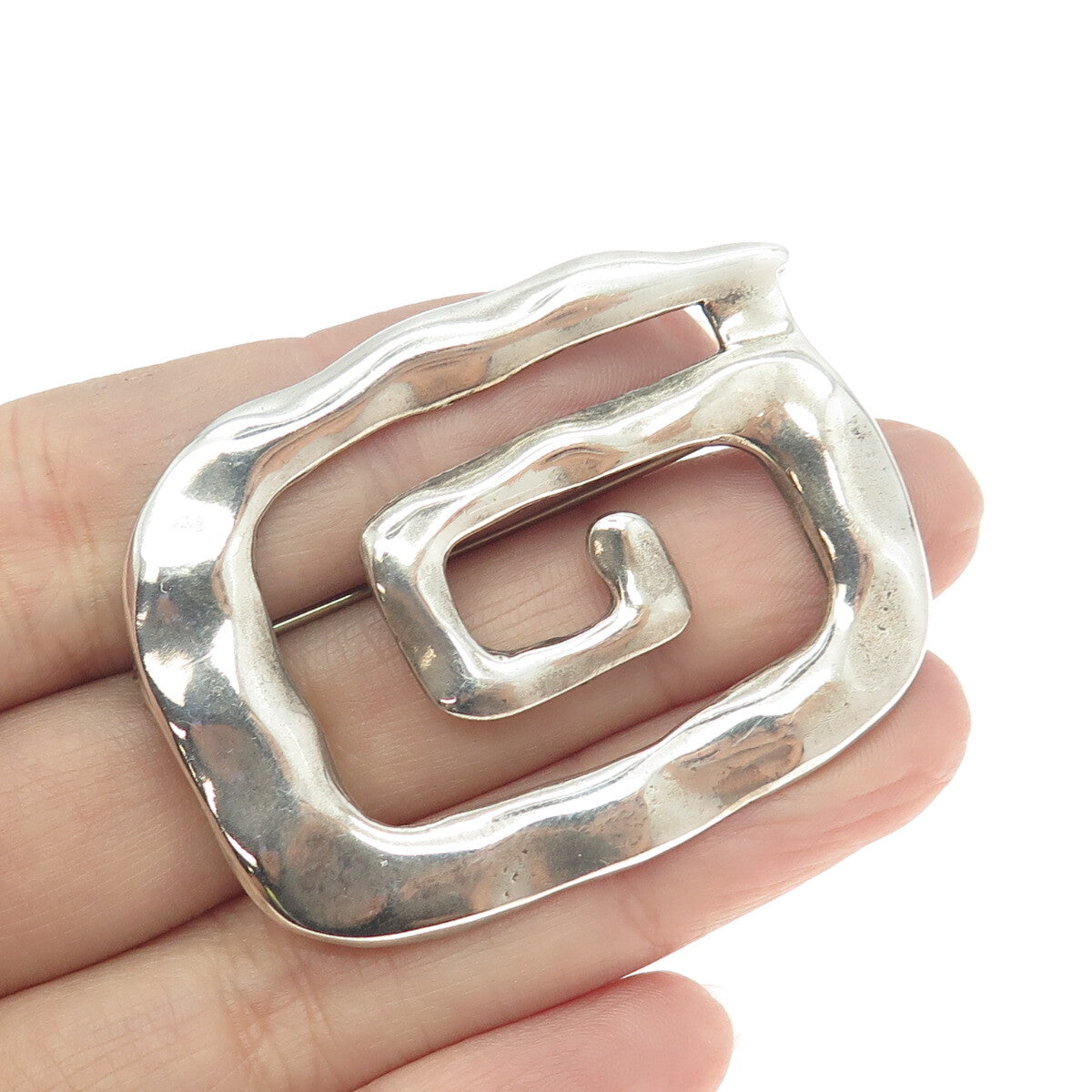 925 Sterling Silver Vintage Hammered Spiral Modernist Pin Brooch