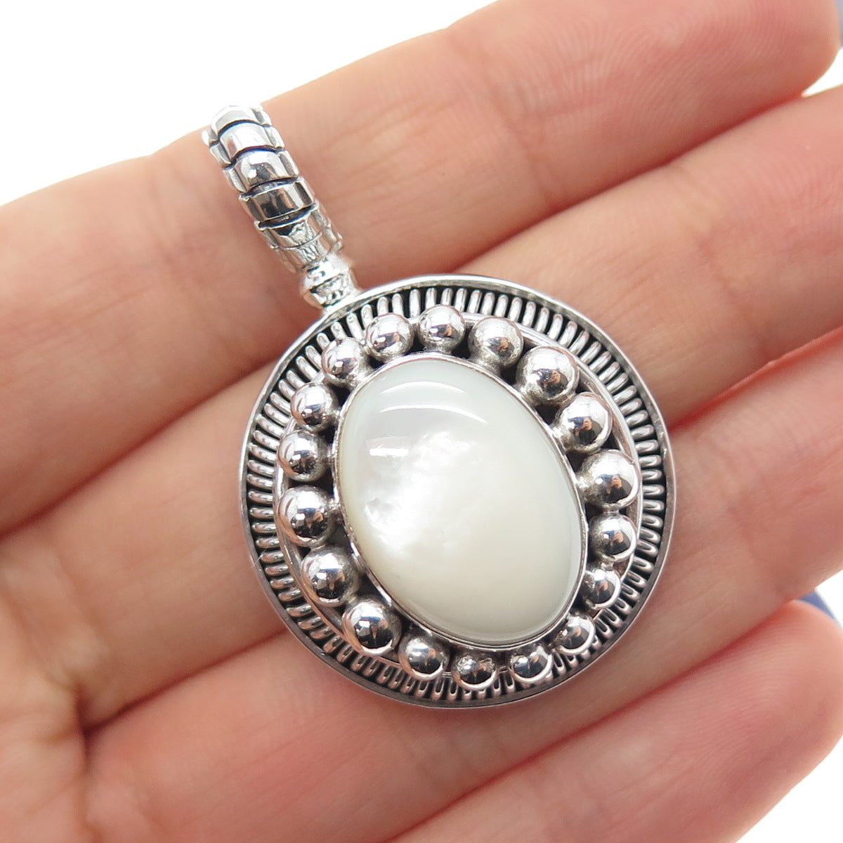 SUARTI BALI 925 Sterling Silver Vintage Real MOP Beaded Charm Pendant
