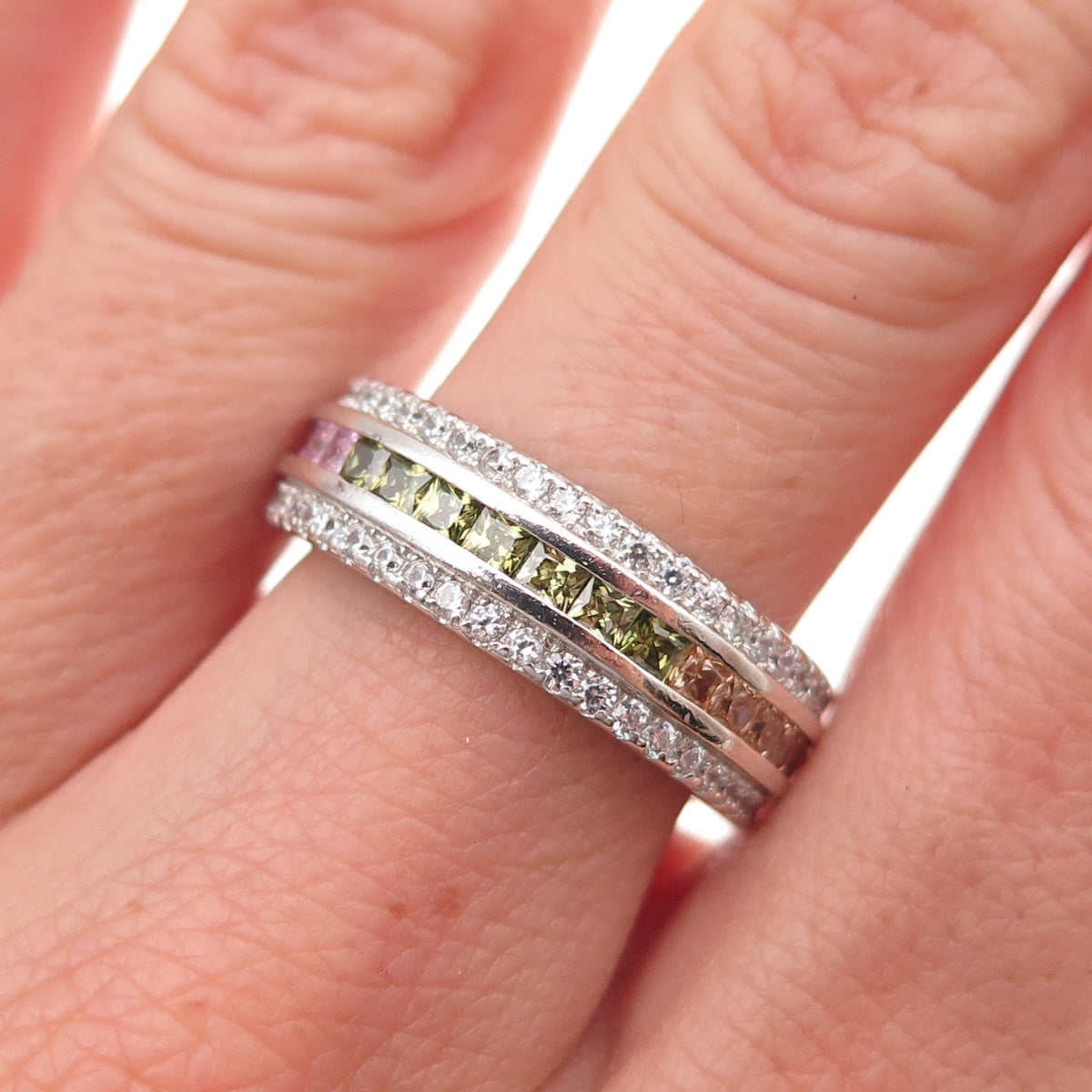 925 Sterling Silver Multi-Color C Z Band Ring Size 7.25