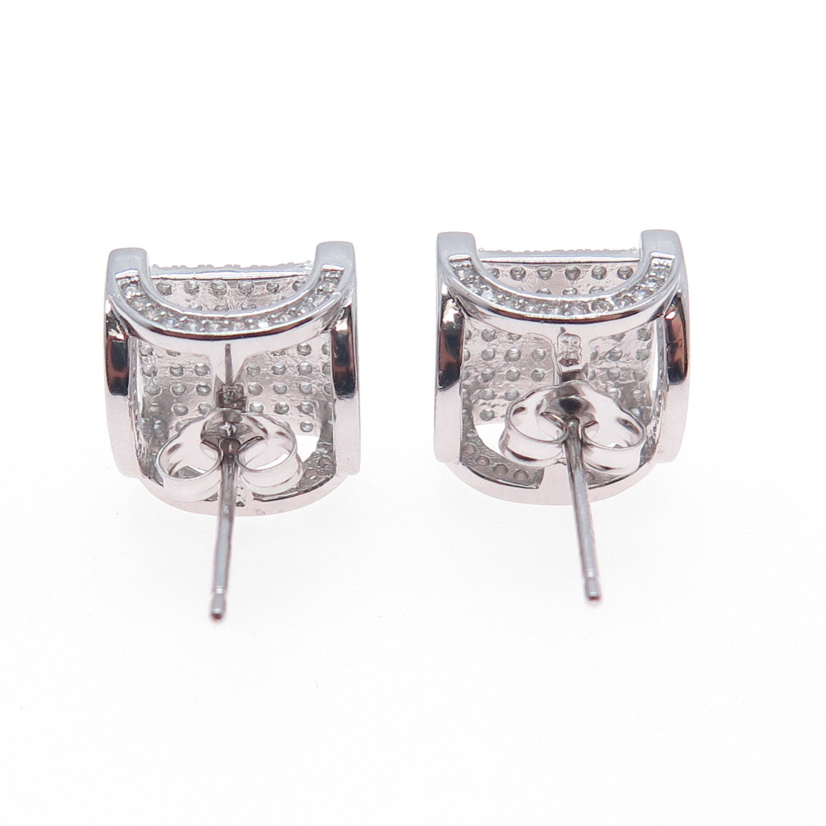 925 Sterling Silver Round-Cut C Z Arch Square Stud Earrings