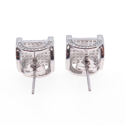 925 Sterling Silver Round-Cut C Z Arch Square Stud Earrings