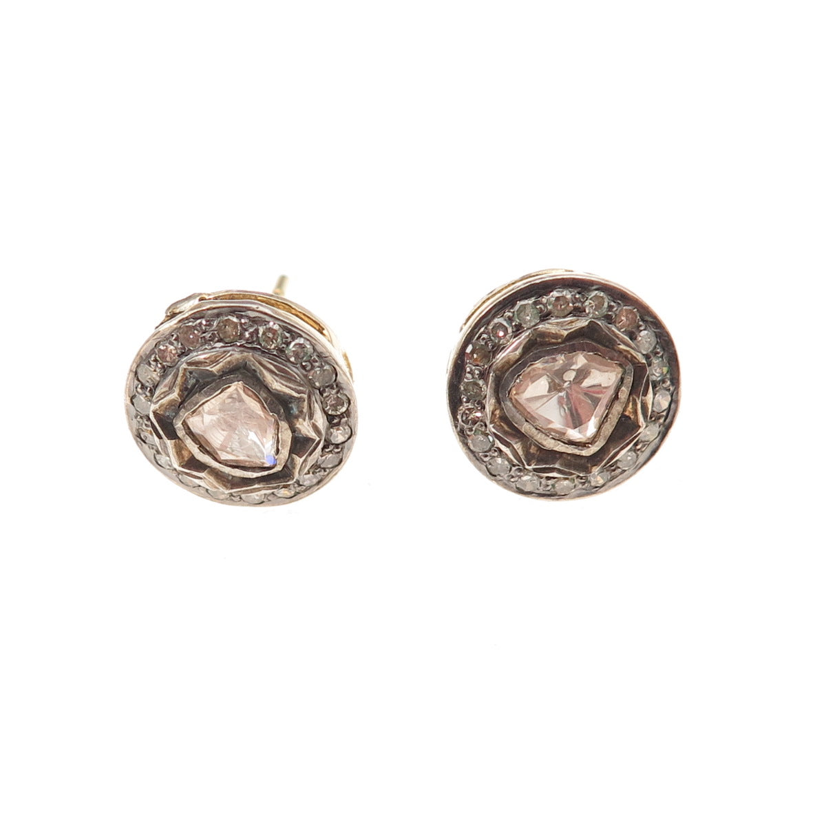 925 Sterling Silver Gold Plated Real Rose-Cut Diamond Stud Earrings