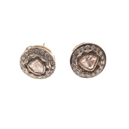 925 Sterling Silver Gold Plated Real Rose-Cut Diamond Stud Earrings
