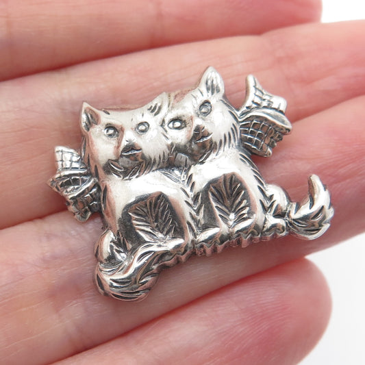 BEAU 925 Sterling Silver Vintage Kitty Cat Couple Oxidized Pin Brooch