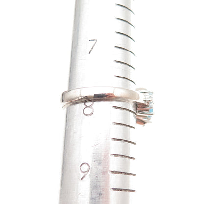925 Sterling Silver Real Aquamarine Blue & White Topaz Ring Size 7.75