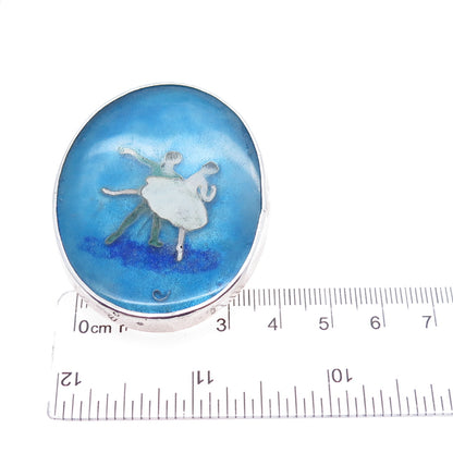 925 Sterling Silver Vintage Enamel Black Swan Ballet Dancers Slide Pendant