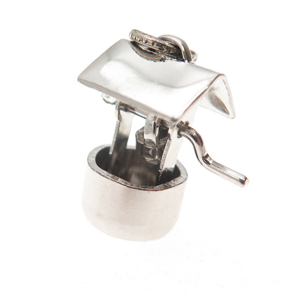 925 Sterling Silver Antique Art Deco Water Well 3D Mini Charm Pendant