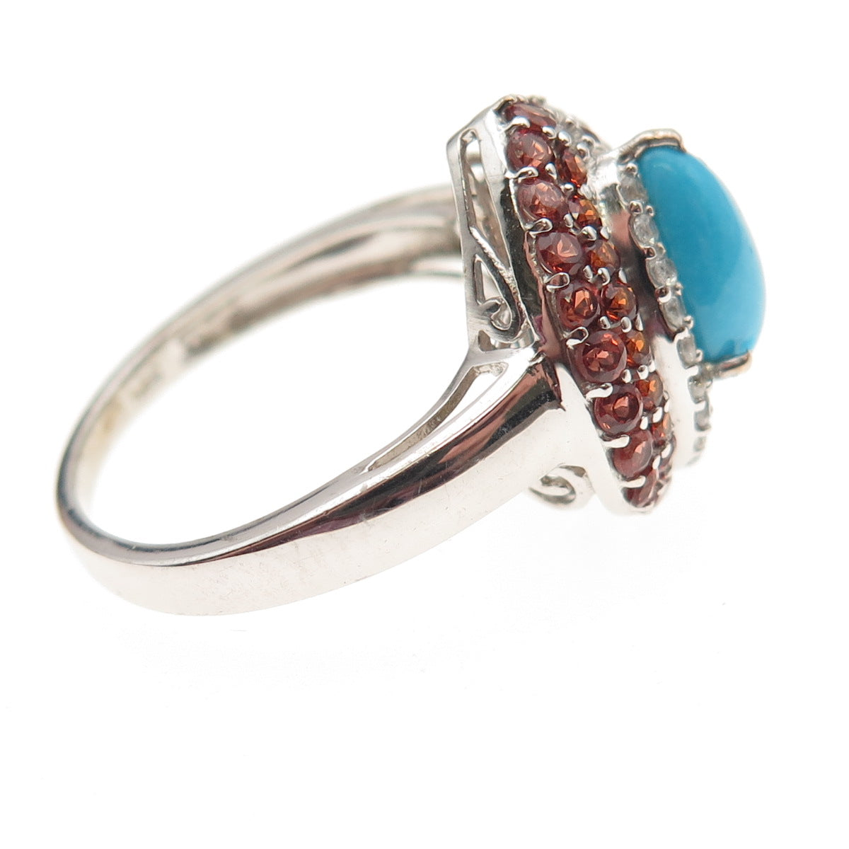 Chuck Clemency 925 Sterling Silver Real Turquoise Garnet & Topaz Ring Size 8.25