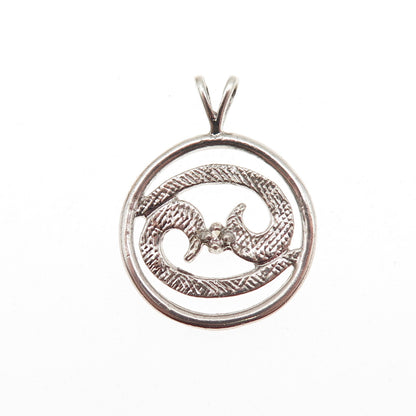 925 Sterling Silver Vintage Cancer Zodiac Sign Oxidized 3D Mini Charm Pendant