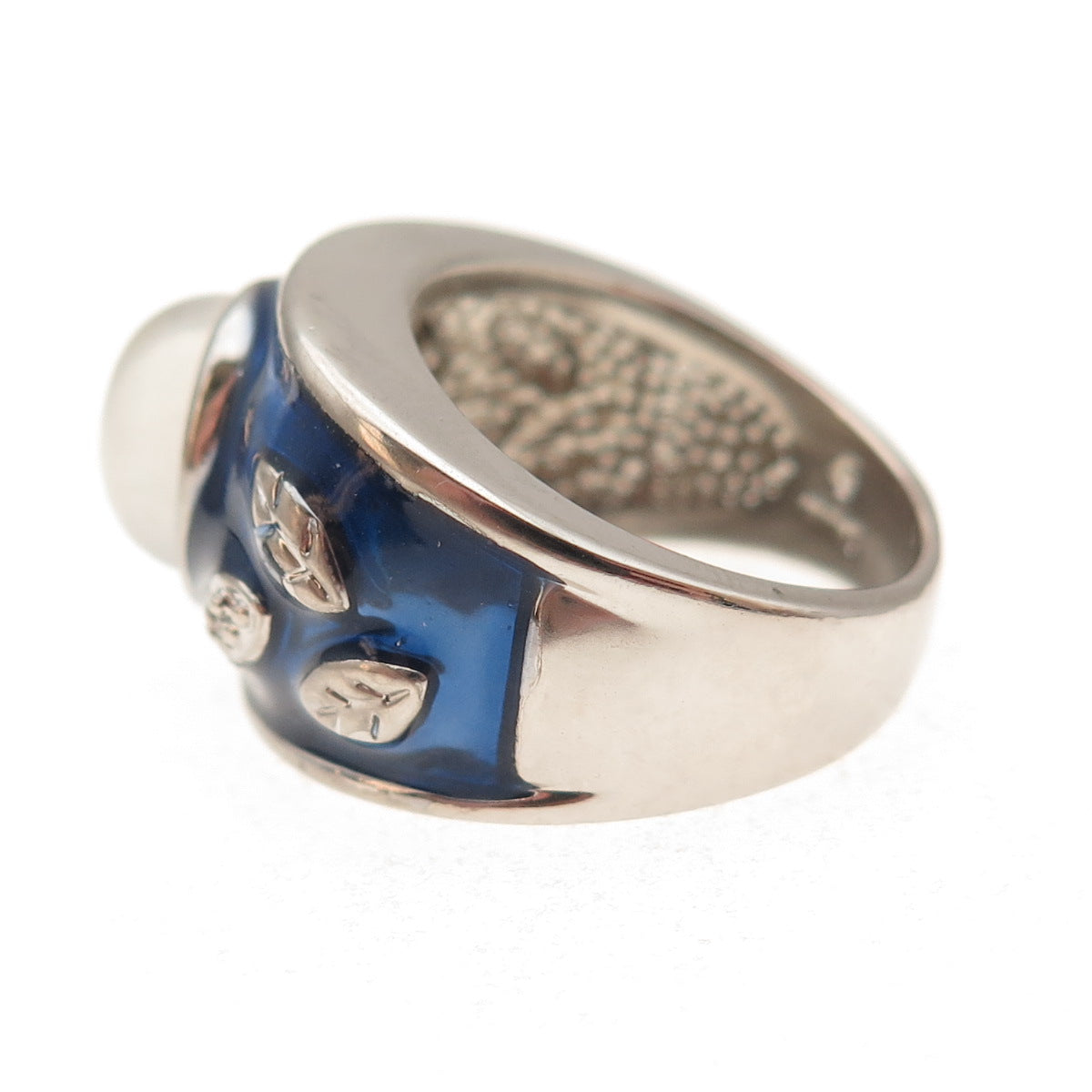 Ross Simons Sterling Silver Vintage Enamel Real Diamond & Moonstone Ring Size 5
