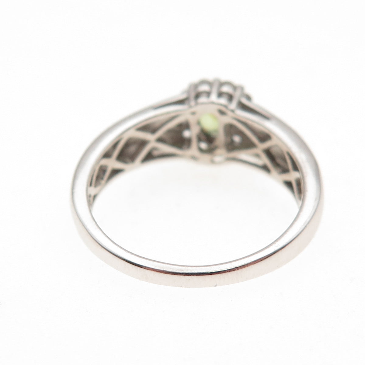925 Sterling Silver Real Peridot & White Topaz Ring Size 8