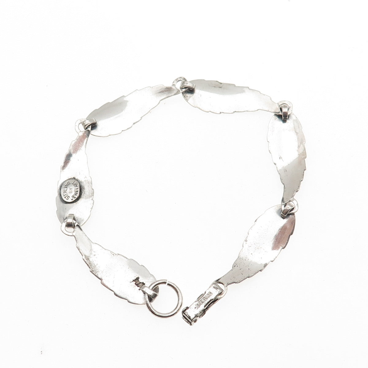 JEWELART 925 Sterling Silver Antique Art Deco Feather Link Oxidized Bracelet 7"