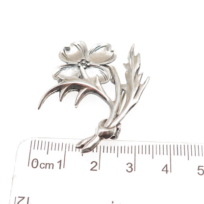 925 Sterling Silver Vintage Dogwood Flower Oxidized Pin Brooch
