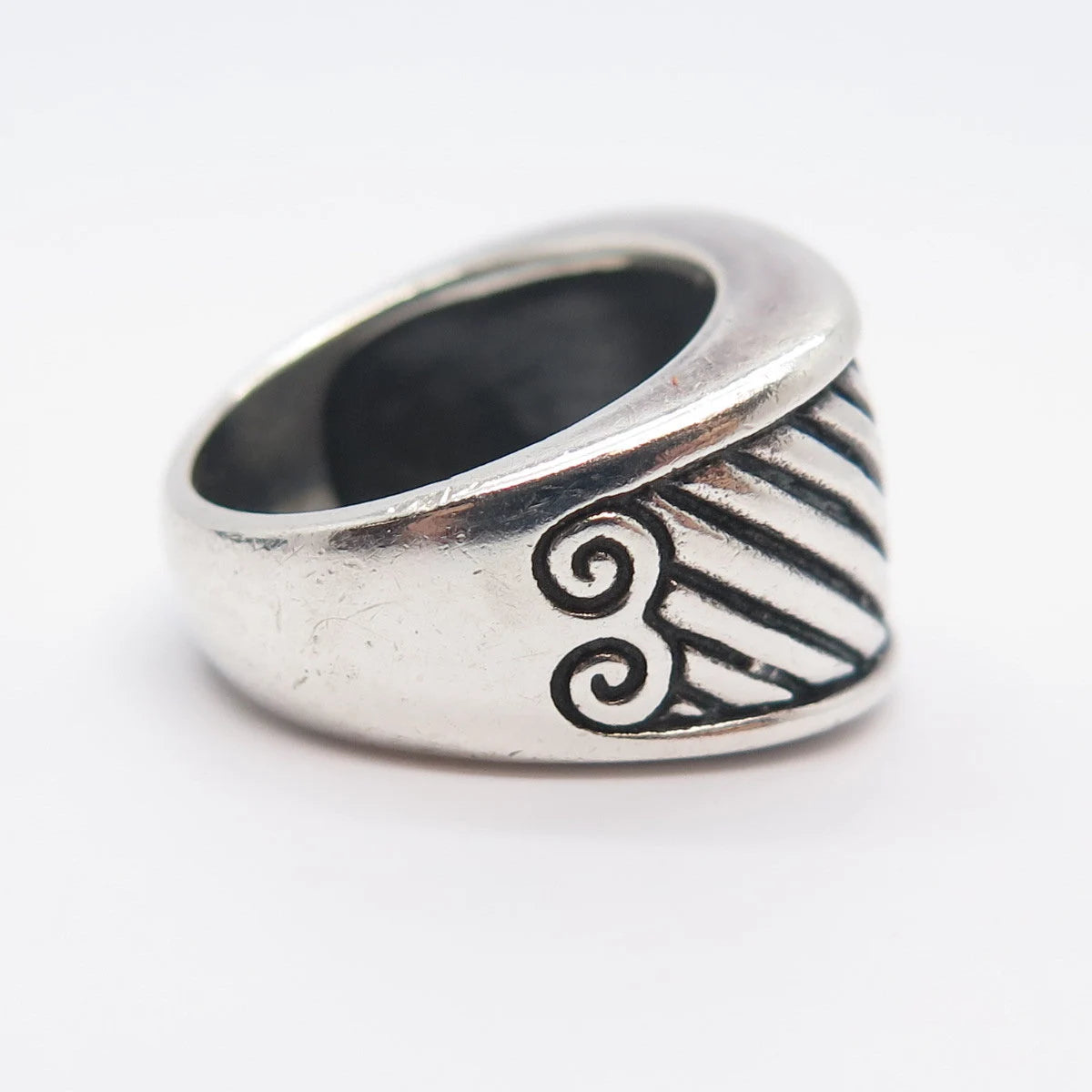 925 Sterling Silver Vintage Striped Wide Band Ring Size 6.25