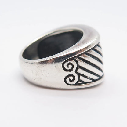 925 Sterling Silver Vintage Striped Wide Band Ring Size 6.25