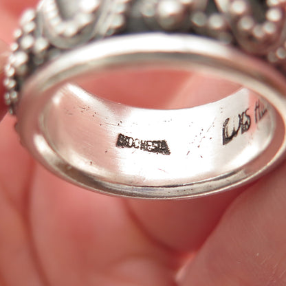 Lois Hill 925 Sterling Silver Vintage Granulated Scroll Band Ring Size 7.75