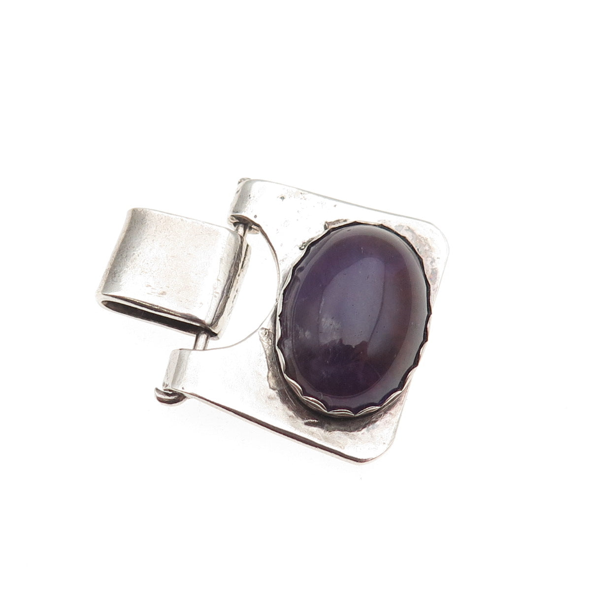 925 Sterling Silver Vintage Real Amethyst Modernist Pendant
