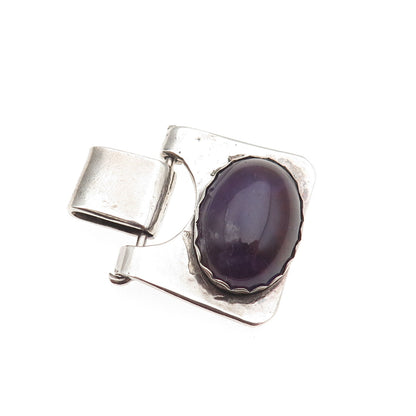 925 Sterling Silver Vintage Real Amethyst Modernist Pendant