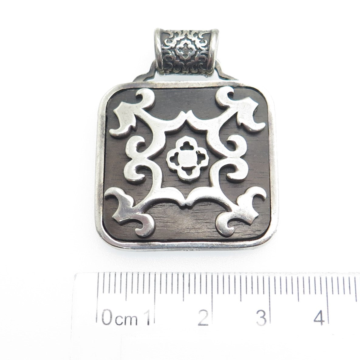 925 Sterling Silver Vintage Ornate Modernist Slide Pendant