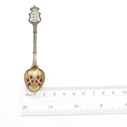 Bernhard Hertz 925S Sterling Gold Plated Antique Enamel Denmark Coffee Spoon