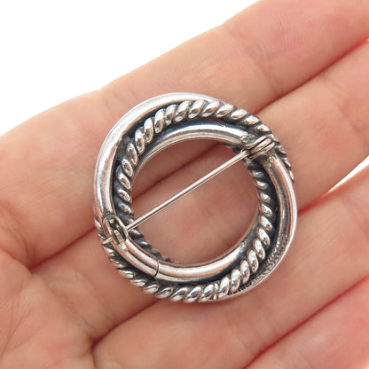 925 Sterling Silver Vintage Mexico Interlocked Trinity Oxidized Pin Brooch