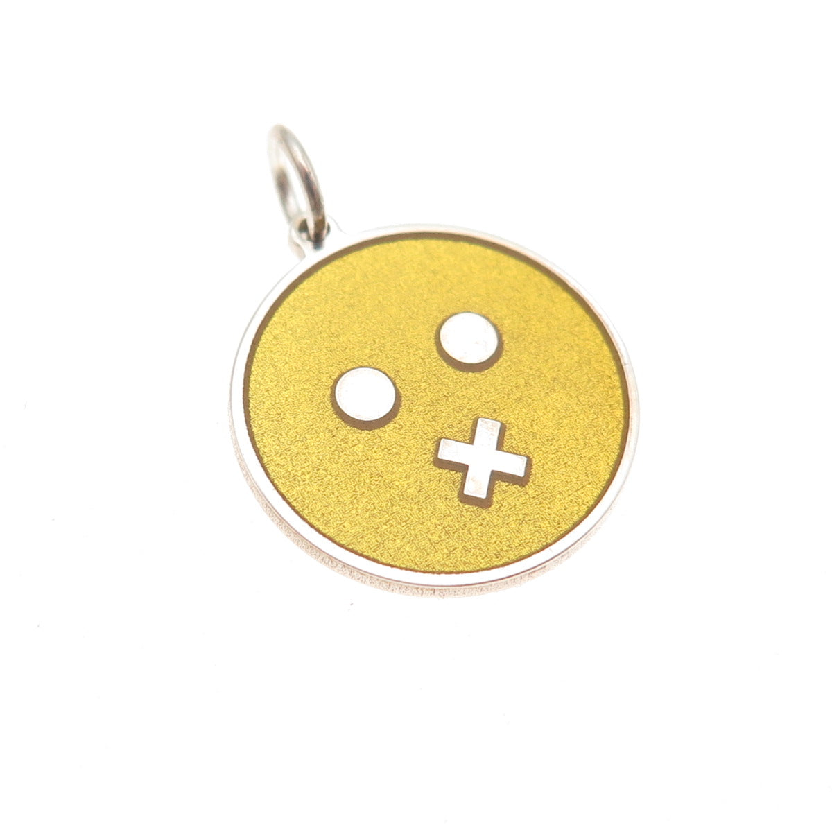 925 Sterling Silver Yellow Enamel Mouth Shut Emoji Round Tag Mini Charm Pendant