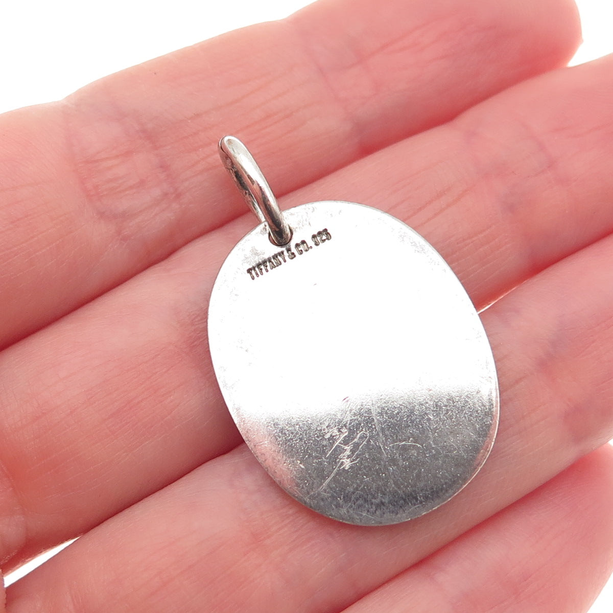 Tiffany & Co. 925 Sterling Silver Vintage Oval Tag Charm Pendant
