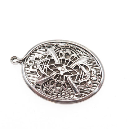 925 Sterling Silver Antique Art Deco Floral Filigree Oxidized Charm Pendant
