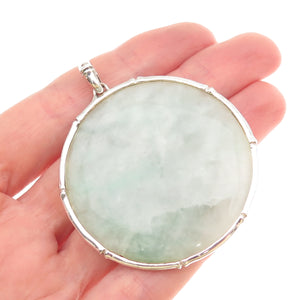 925 Sterling Silver Vintage Real Jade Bamboo Large 31.3g Pendant