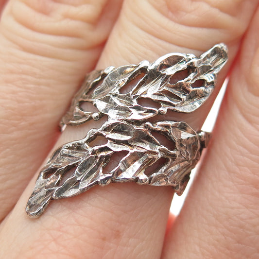 925 Sterling Silver Vintage Modernist Bypass Oxidized Ring Size 7