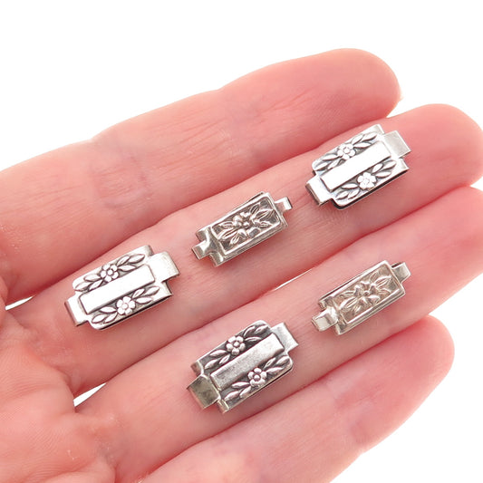 925 Sterling Silver Antique Art Deco SET of 5 Floral Bracelet / Necklace Links