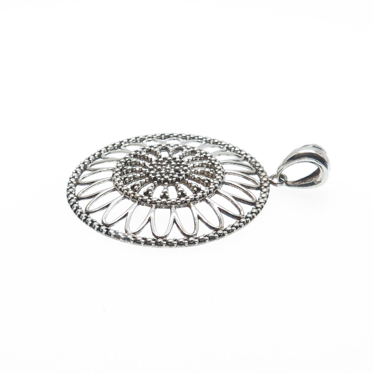 MILOR 925 Sterling Silver Vintage Italy Sunflower Oxidized Pendant