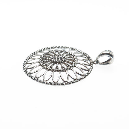 MILOR 925 Sterling Silver Vintage Italy Sunflower Oxidized Pendant