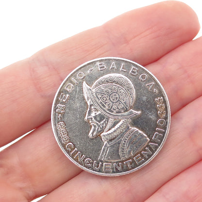 900 Silver Vintage 1953 Panama 1/2 Balboa Coin Pin Brooch
