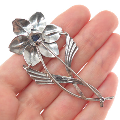 SYMMETALIC 14K Gold & 925 Sterling Silver Antique Rhinestone Flower Pin Brooch