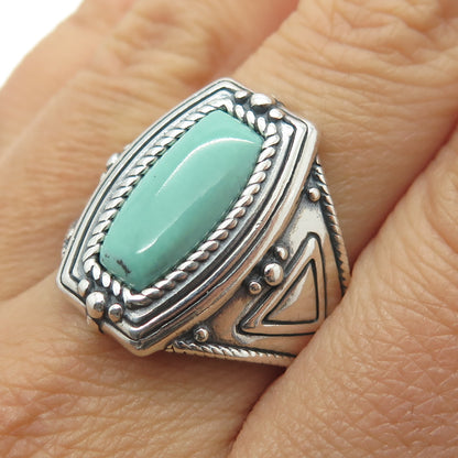 SHUBE 925 Sterling Silver Vintage Real Number Eight Turquoise Ring Size 10.5