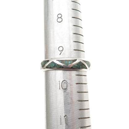 Old Pawn 925 Sterling Silver Vintage Turquoise Inlay Tribal Band Ring Size 9.5